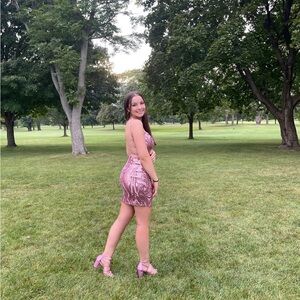 Pink Sequin Mini Dress